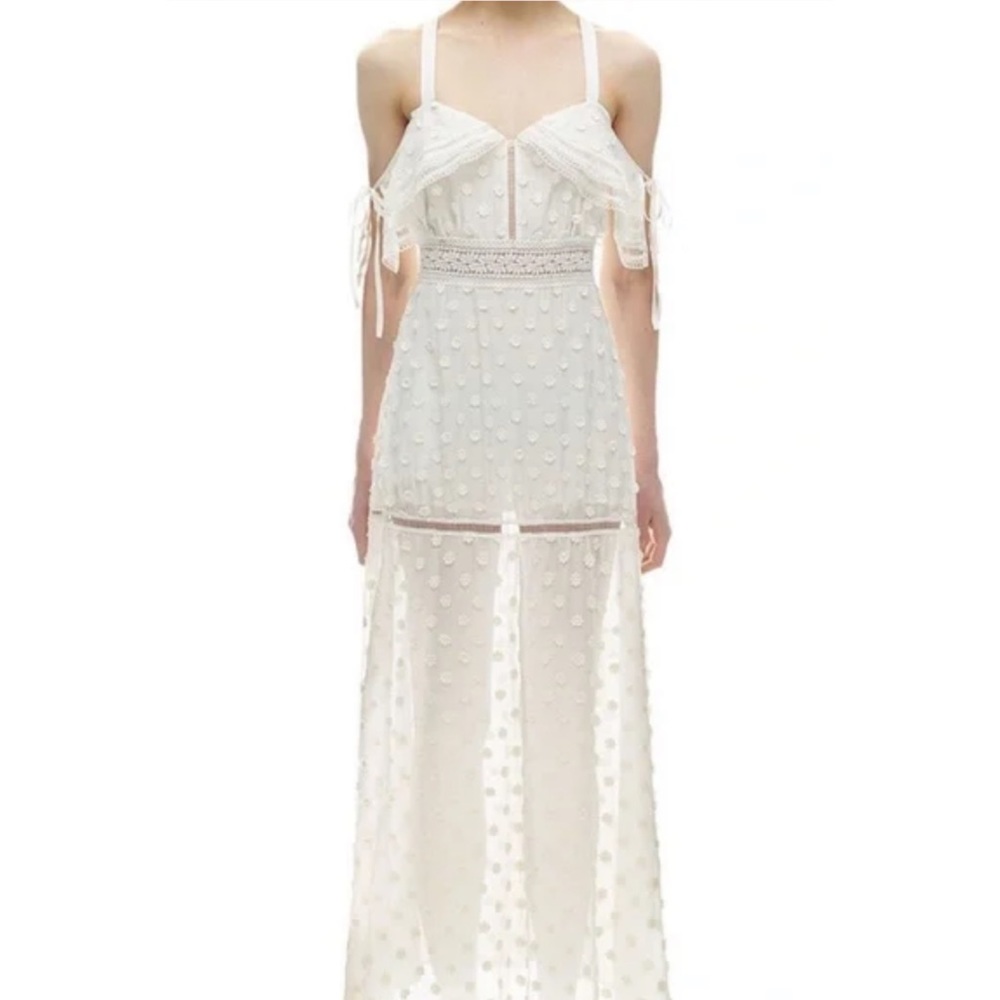 Self-Portrait / Daisy Off Shoulder Maxi Dress White